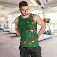 Hawaiian Taro Leaves-Hibiscus and Plumeria Men Tank Top Polynesian Art-Kakau Tattoo Green