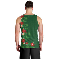 Hawaiian Taro Leaves-Hibiscus and Plumeria Men Tank Top Polynesian Art-Kakau Tattoo Green