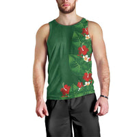 Hawaiian Taro Leaves-Hibiscus and Plumeria Men Tank Top Polynesian Art-Kakau Tattoo Green