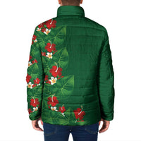 Hawaiian Taro Leaves-Hibiscus and Plumeria Padded Jacket Polynesian Art-Kakau Tattoo Green