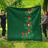 Hawaiian Taro Leaves-Hibiscus and Plumeria Quilt Polynesian Art-Kakau Tattoo Green
