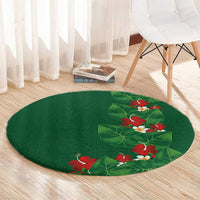 Hawaiian Taro Leaves-Hibiscus and Plumeria Round Carpet Polynesian Art-Kakau Tattoo Green