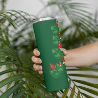 Hawaiian Taro Leaves-Hibiscus and Plumeria Skinny Tumbler Polynesian Art-Kakau Tattoo Green