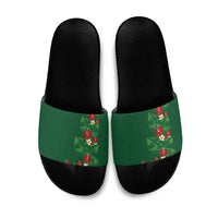 Hawaiian Taro Leaves-Hibiscus and Plumeria Slide Sandals Polynesian Art-Kakau Tattoo Green