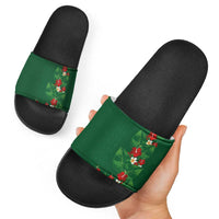 Hawaiian Taro Leaves-Hibiscus and Plumeria Slide Sandals Polynesian Art-Kakau Tattoo Green