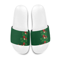 Hawaiian Taro Leaves-Hibiscus and Plumeria Slide Sandals Polynesian Art-Kakau Tattoo Green
