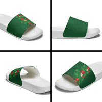 Hawaiian Taro Leaves-Hibiscus and Plumeria Slide Sandals Polynesian Art-Kakau Tattoo Green