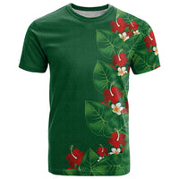Hawaiian Taro Leaves-Hibiscus and Plumeria T Shirt Polynesian Art-Kakau Tattoo Green