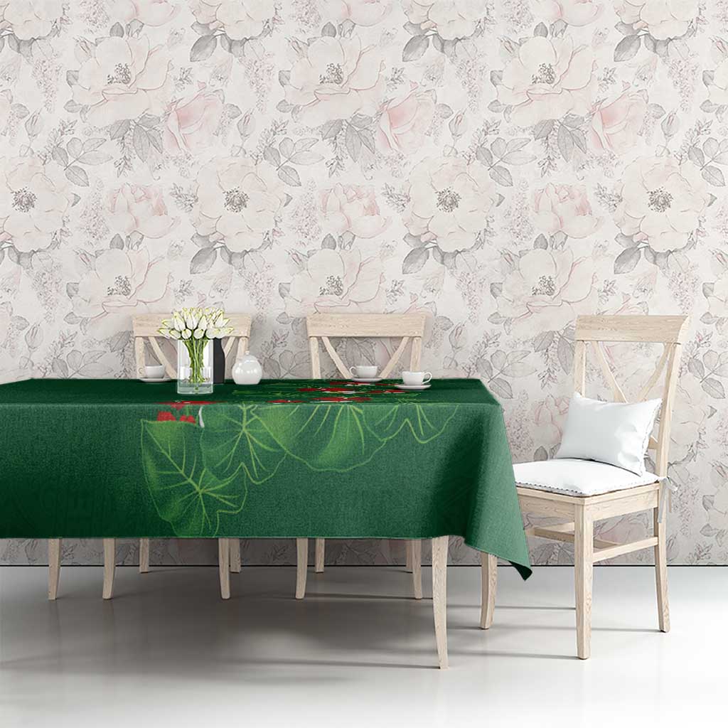 Hawaiian Taro Leaves-Hibiscus and Plumeria Tablecloth Polynesian Art-Kakau Tattoo Green