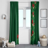 Hawaiian Taro Leaves-Hibiscus and Plumeria Window Curtain Polynesian Art-Kakau Tattoo Green