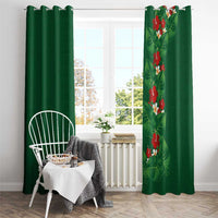 Hawaiian Taro Leaves-Hibiscus and Plumeria Window Curtain Polynesian Art-Kakau Tattoo Green