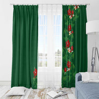 Hawaiian Taro Leaves-Hibiscus and Plumeria Window Curtain Polynesian Art-Kakau Tattoo Green