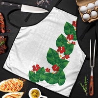 Hawaiian Taro Leaves-Hibiscus and Plumeria Apron Polynesian Art-Kakau Tattoo White