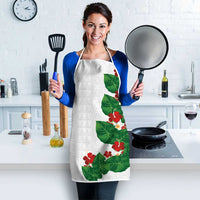 Hawaiian Taro Leaves-Hibiscus and Plumeria Apron Polynesian Art-Kakau Tattoo White