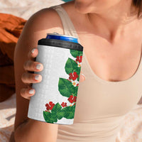 Hawaiian Taro Leaves-Hibiscus and Plumeria 4 in 1 Can Cooler Tumbler Polynesian Art-Kakau Tattoo White