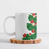 Hawaiian Taro Leaves-Hibiscus and Plumeria Ceramic Mug Polynesian Art-Kakau Tattoo White