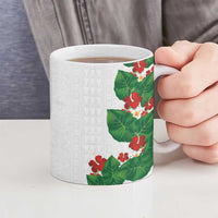 Hawaiian Taro Leaves-Hibiscus and Plumeria Ceramic Mug Polynesian Art-Kakau Tattoo White