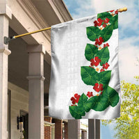 Hawaiian Taro Leaves-Hibiscus and Plumeria Garden Flag Polynesian Art-Kakau Tattoo White