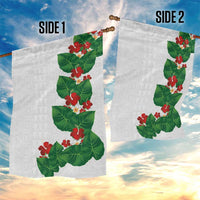 Hawaiian Taro Leaves-Hibiscus and Plumeria Garden Flag Polynesian Art-Kakau Tattoo White