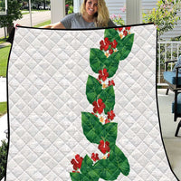 Hawaiian Taro Leaves-Hibiscus and Plumeria Quilt Polynesian Art-Kakau Tattoo White