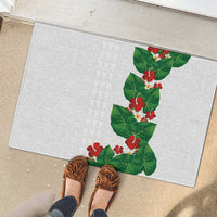 Hawaiian Taro Leaves-Hibiscus and Plumeria Rubber Doormat Polynesian Art-Kakau Tattoo White