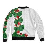 Hawaiian Taro Leaves-Hibiscus and Plumeria Sleeve Zip Bomber Jacket Polynesian Art-Kakau Tattoo White LT03 - Polynesian Pride