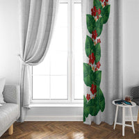 Hawaiian Taro Leaves-Hibiscus and Plumeria Window Curtain Polynesian Art-Kakau Tattoo White