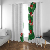 Hawaiian Taro Leaves-Hibiscus and Plumeria Window Curtain Polynesian Art-Kakau Tattoo White