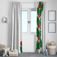 Hawaiian Taro Leaves-Hibiscus and Plumeria Window Curtain Polynesian Art-Kakau Tattoo White