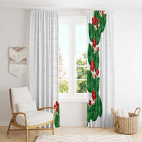 Hawaiian Taro Leaves-Hibiscus and Plumeria Window Curtain Polynesian Art-Kakau Tattoo White