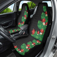Hawaiian Taro Leaves-Hibiscus and Plumeria Car Seat Cover Polynesian Art-Kakau Tattoo Black
