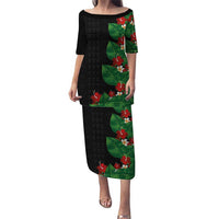 Hawaiian Taro Leaves-Hibiscus and Plumeria Family Matching Puletasi and Hawaiian Shirt Polynesian Art-Kakau Tattoo Black