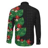 Hawaiian Taro Leaves-Hibiscus and Plumeria Family Matching Summer Maxi Dress and Hawaiian Shirt Polynesian Art-Kakau Tattoo Black