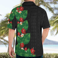 Hawaiian Taro Leaves-Hibiscus and Plumeria Hawaiian Shirt Polynesian Art-Kakau Tattoo Black