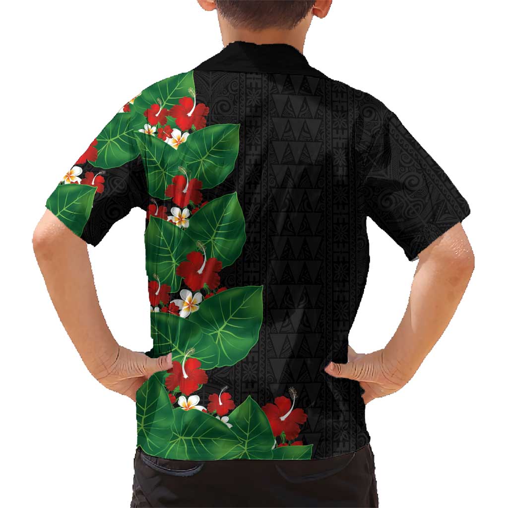 Hawaiian Taro Leaves-Hibiscus and Plumeria Hawaiian Shirt Polynesian Art-Kakau Tattoo Black