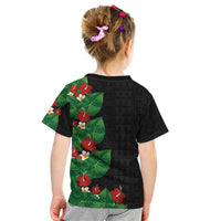 Hawaiian Taro Leaves-Hibiscus and Plumeria Kid T Shirt Polynesian Art-Kakau Tattoo Black