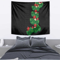 Hawaiian Taro Leaves-Hibiscus and Plumeria Tapestry Polynesian Art-Kakau Tattoo Black