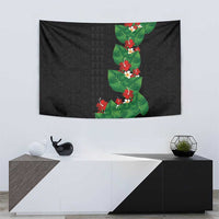 Hawaiian Taro Leaves-Hibiscus and Plumeria Tapestry Polynesian Art-Kakau Tattoo Black