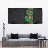 Hawaiian Taro Leaves-Hibiscus and Plumeria Tapestry Polynesian Art-Kakau Tattoo Black