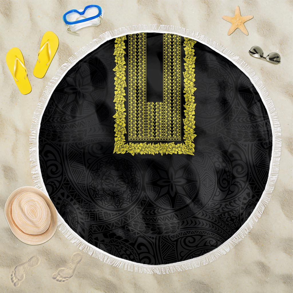 Philippines Polynesian Jasmine Pattern Beach Blanket With Barong Tagalog Black Style LT03 One Size 150cm Black - Polynesian Pride