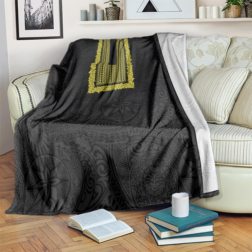Philippines Polynesian Jasmine Pattern Blanket With Barong Tagalog Black Style LT03 Black - Polynesian Pride