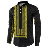 Philippines Polynesian Jasmine Pattern Button Sweatshirt With Barong Tagalog Black Style