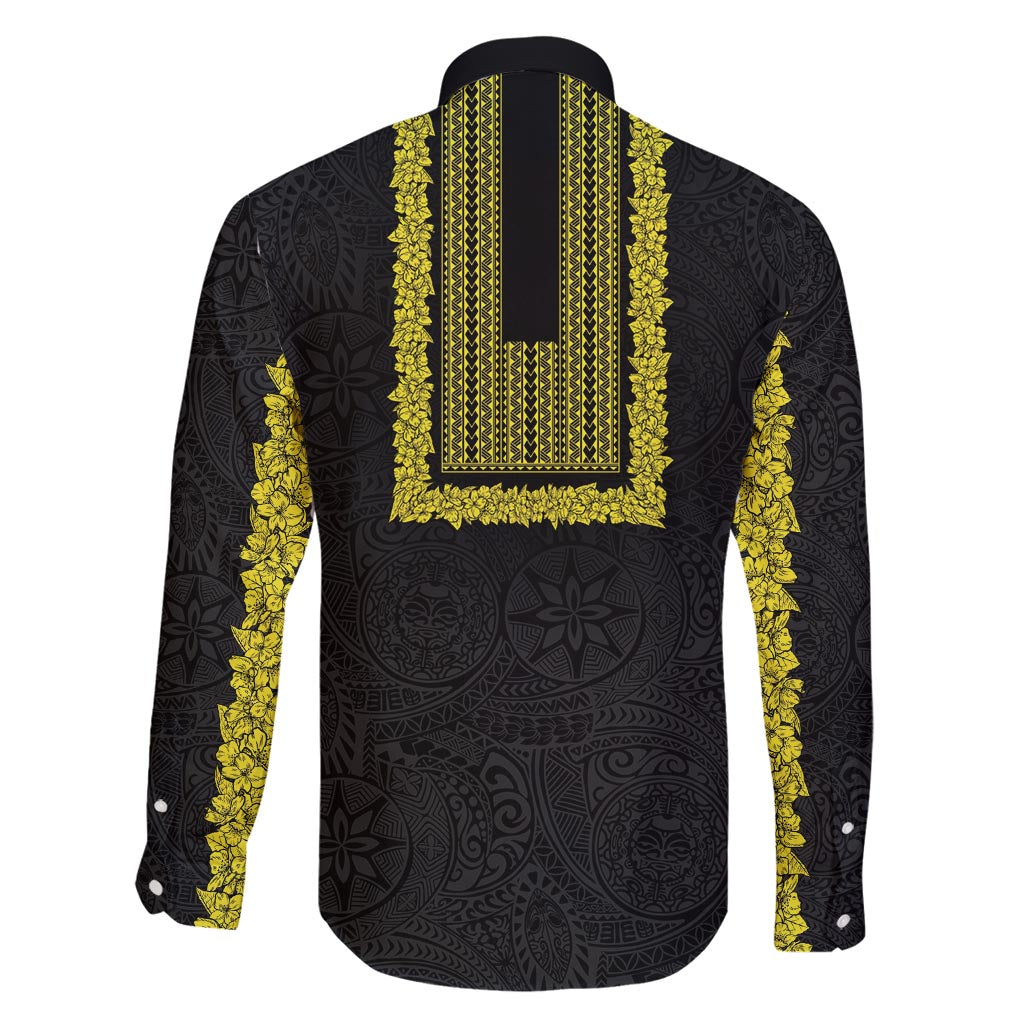 Philippines Polynesian Jasmine Pattern Family Matching Long Sleeve Bodycon Dress and Hawaiian Shirt With Barong Tagalog Black Style