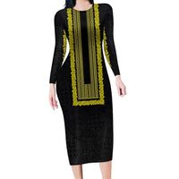 Philippines Polynesian Jasmine Pattern Family Matching Long Sleeve Bodycon Dress and Hawaiian Shirt With Barong Tagalog Black Style