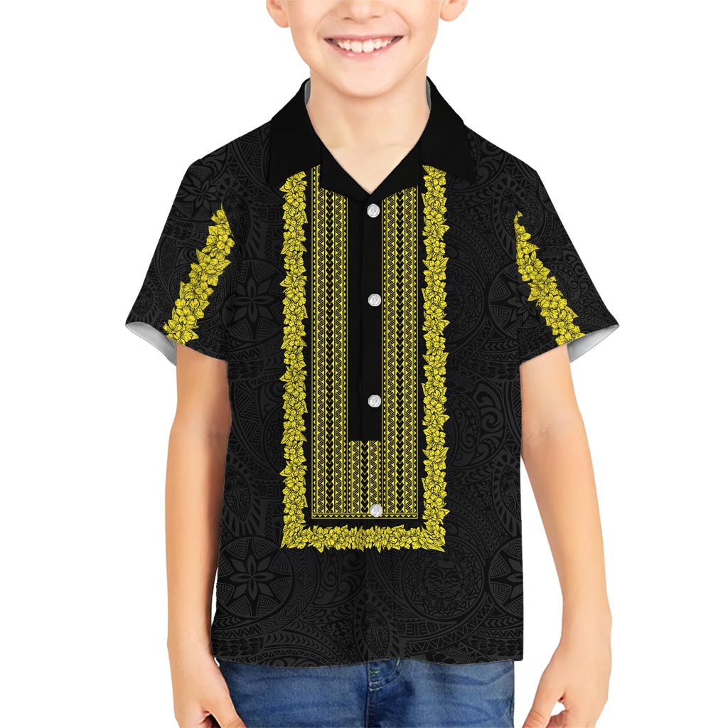 Philippines Polynesian Jasmine Pattern Family Matching Long Sleeve Bodycon Dress and Hawaiian Shirt With Barong Tagalog Black Style