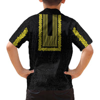 Philippines Polynesian Jasmine Pattern Family Matching Off The Shoulder Long Sleeve Dress and Hawaiian Shirt With Barong Tagalog Black Style
