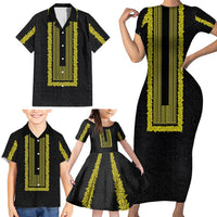 Philippines Polynesian Jasmine Pattern Family Matching Short Sleeve Bodycon Dress and Hawaiian Shirt With Barong Tagalog Black Style