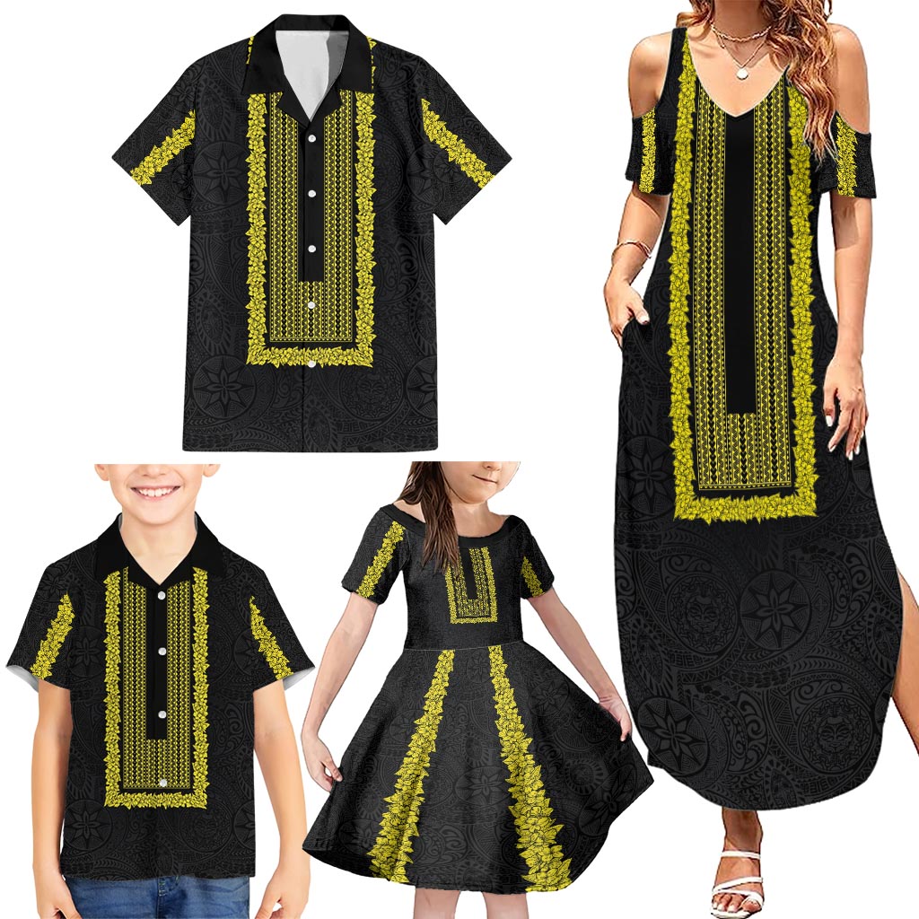 Philippines Polynesian Jasmine Pattern Family Matching Summer Maxi Dress and Hawaiian Shirt With Barong Tagalog Black Style LT03 - Polynesian Pride