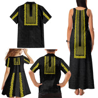 Philippines Polynesian Jasmine Pattern Family Matching Tank Maxi Dress and Hawaiian Shirt With Barong Tagalog Black Style