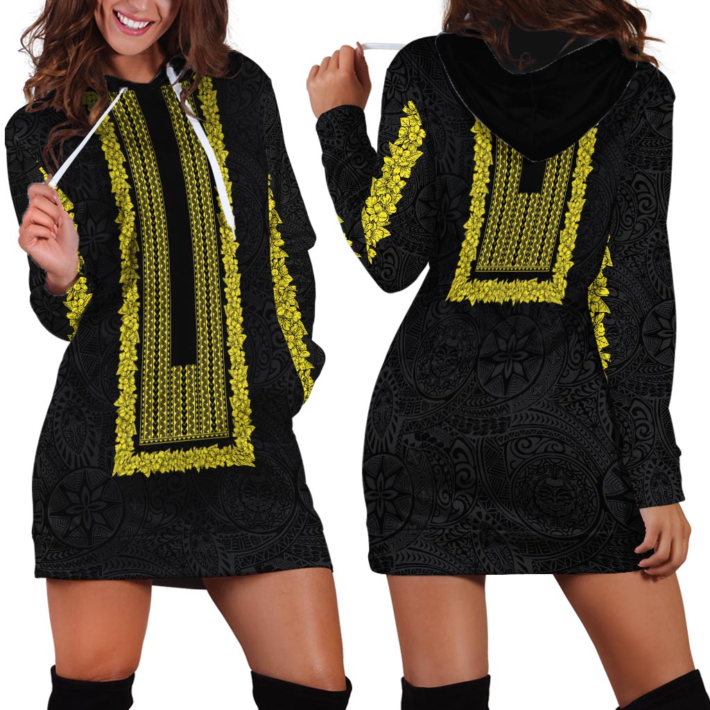 Philippines Polynesian Jasmine Pattern Hoodie Dress With Barong Tagalog Black Style